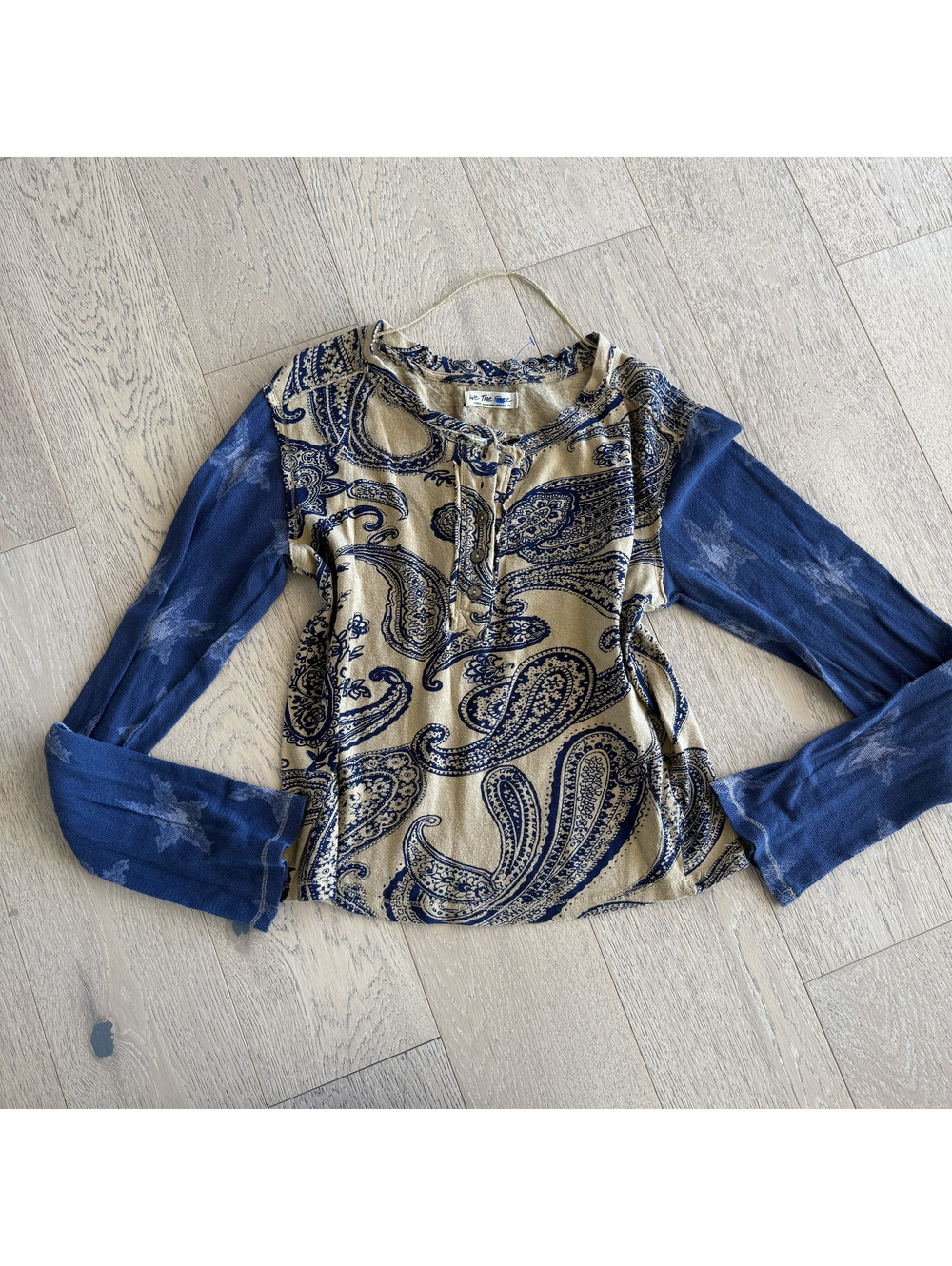 We The Free Large Paisley Print Long Sleeve Thermal Henley Top 100% Cotton L